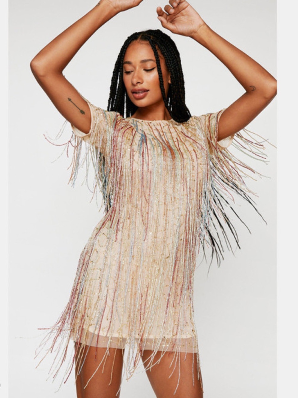 Nasty Gal Nasty Neon Beaded Tassell Mini Dress Size 10 - Picture 2 of 11